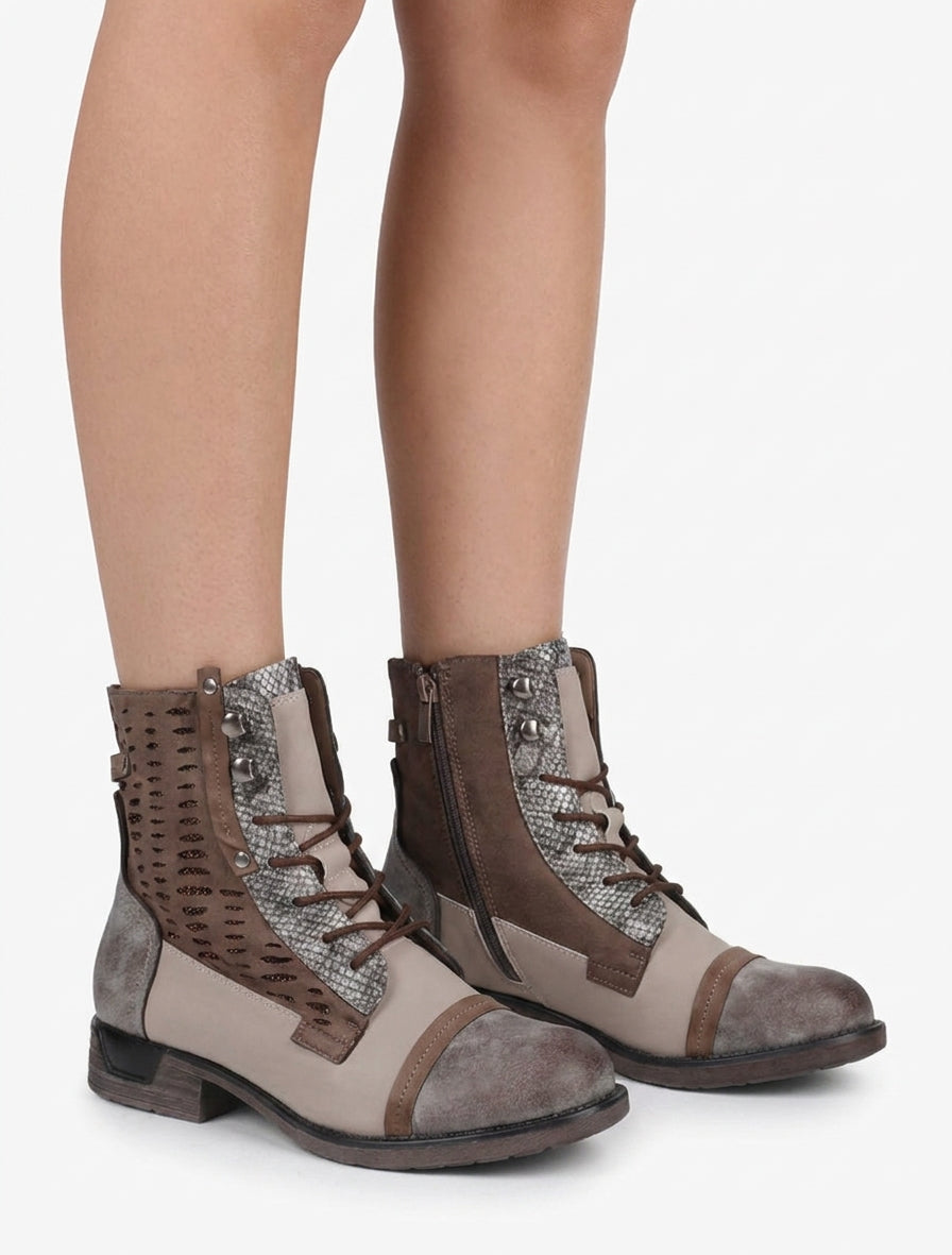 Bottines à lacets effet python irisé - Taupe