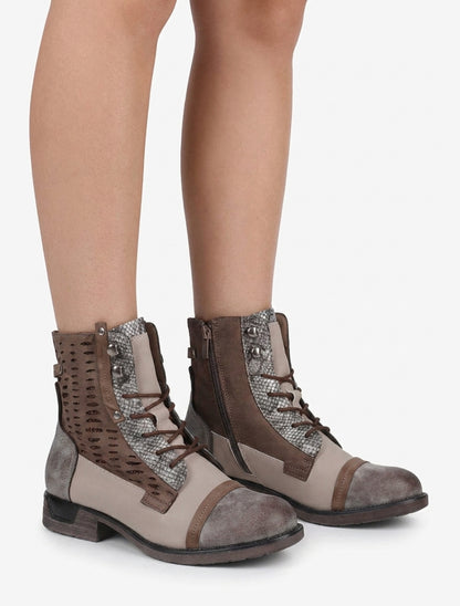 Bottines à lacets effet python irisé - Taupe