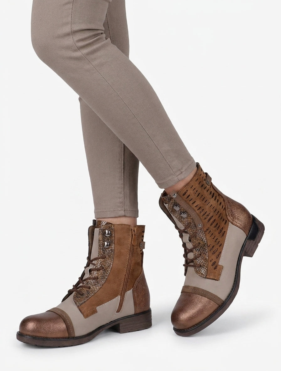 Bottines à lacets effet python irisé - Camel