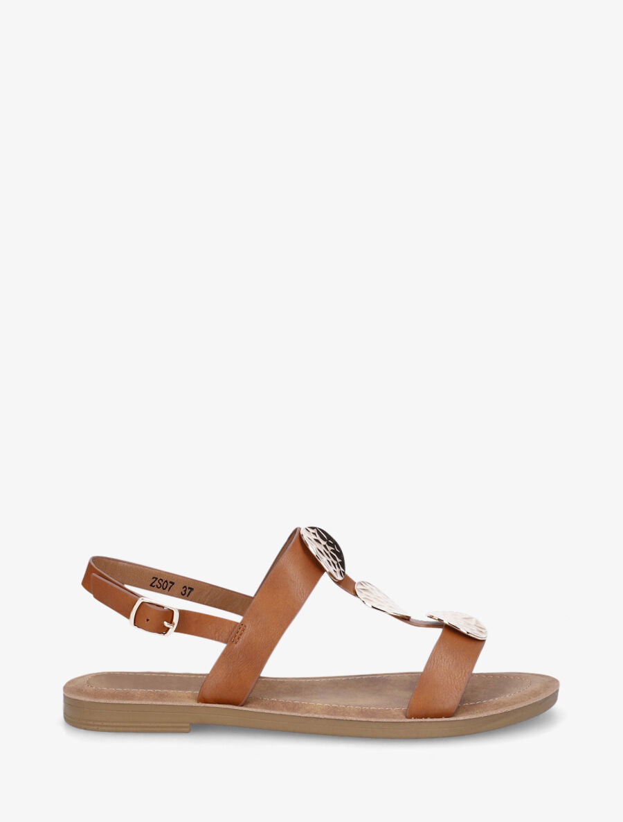 Nu-pieds à empiècements métal - Camel - 2