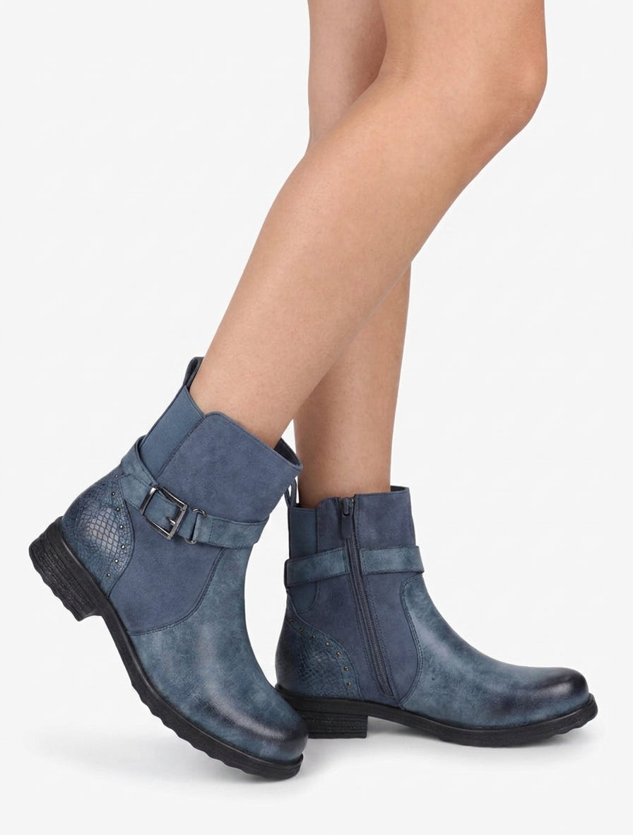 Bottines talon bloc effet python - Bleu