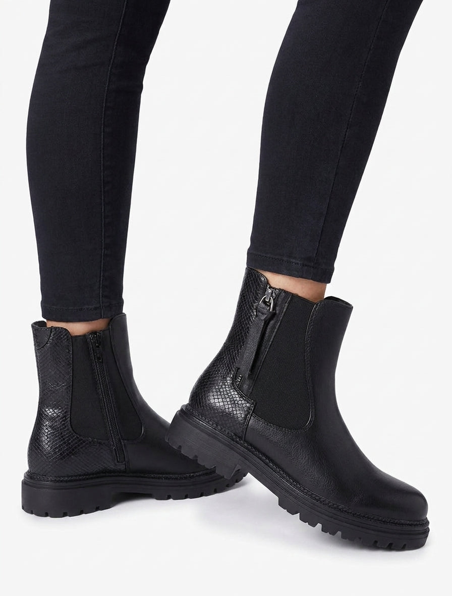 Bottines à talon bloc et zip - Noir