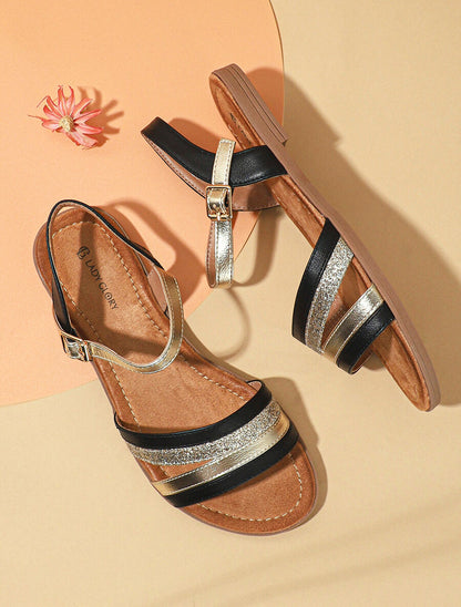 Nu-pieds à bride irisée et pailleté - Noir - 6