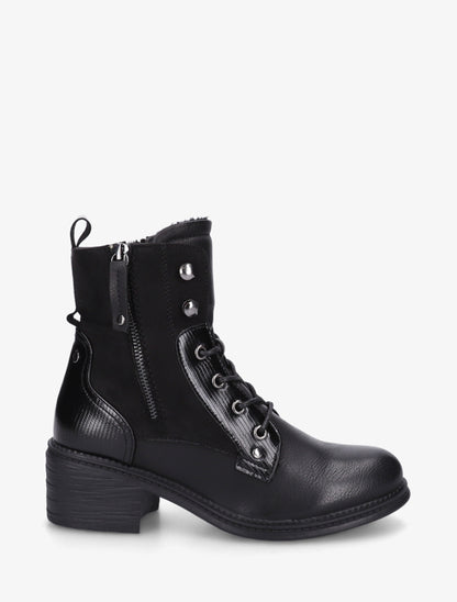 Bottines lacées à zip décoratif - Noir - 1