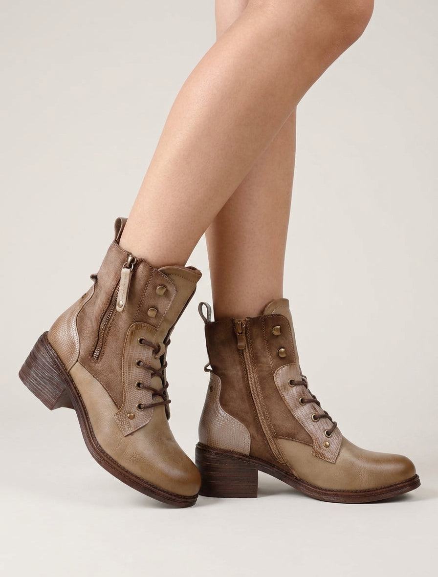 Bottines à lacets et talon bloc - Taupe