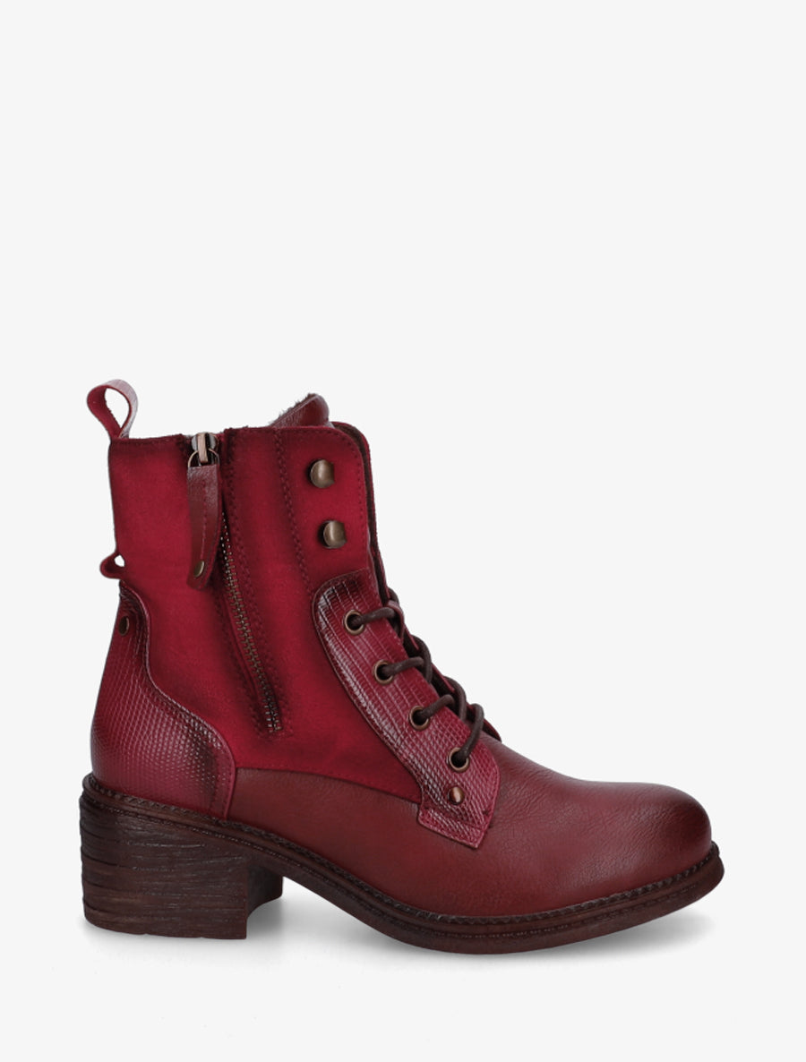 Bottines lacées à zip décoratif - Rouge - 1