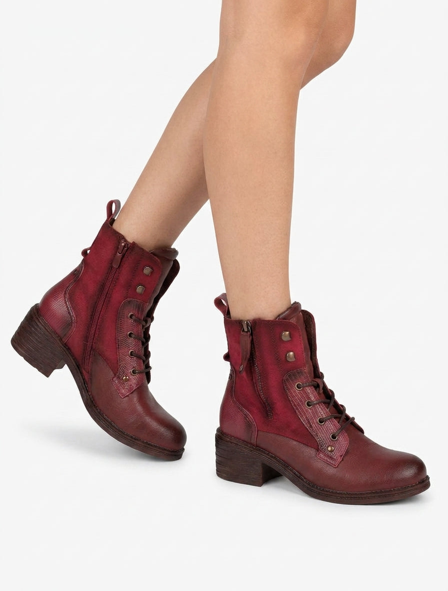 Bottines à empiècements python - Rouge