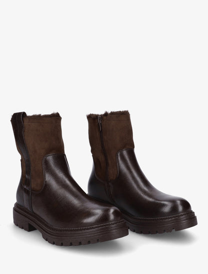 Bottines fourrées en simili et suédine - Marron - 4