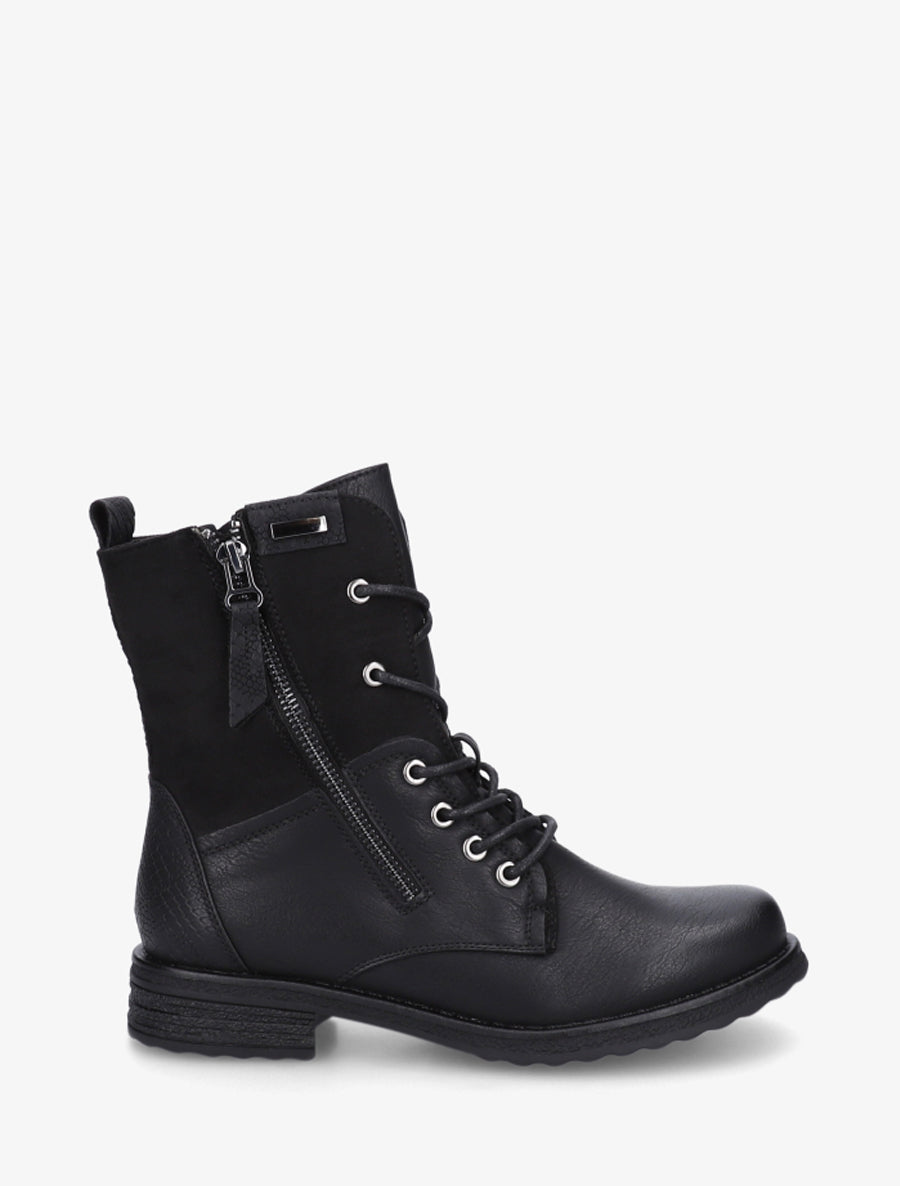 Bottines bimatière à lacets - Noir - 1