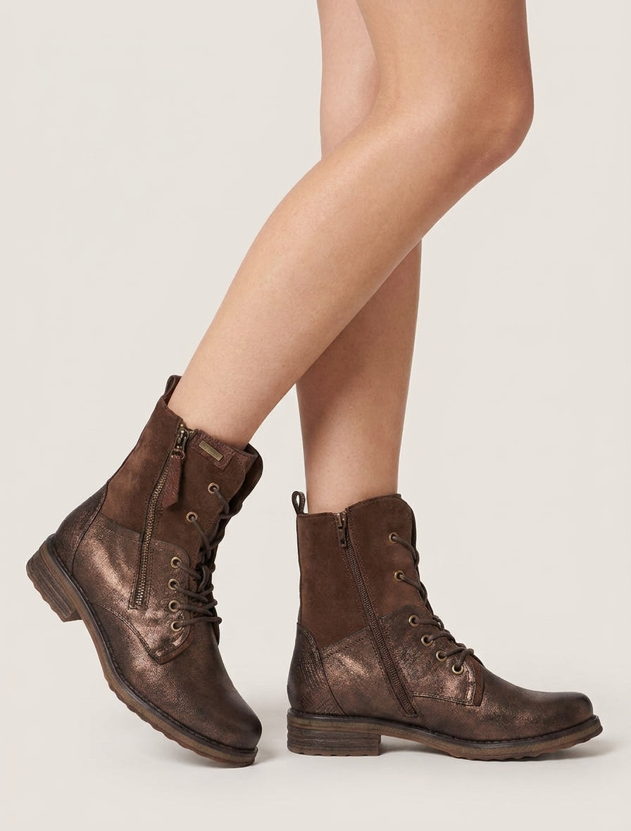 Bottines bimatière talon bloc - Marron