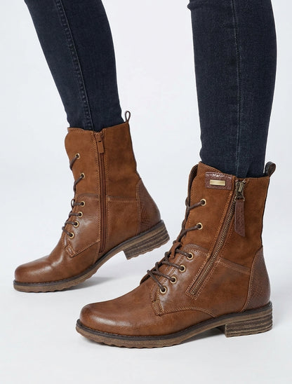Bottines bimatière talon bloc - Camel