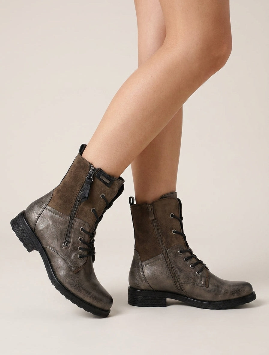 Bottines talon bloc bimatière - Kaki foncé