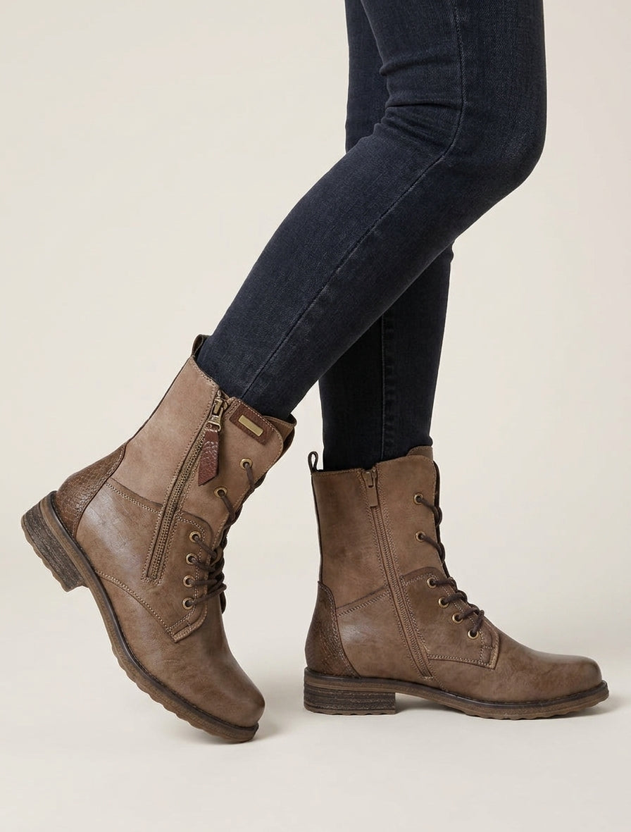Bottines bimatière talon bloc - Taupe