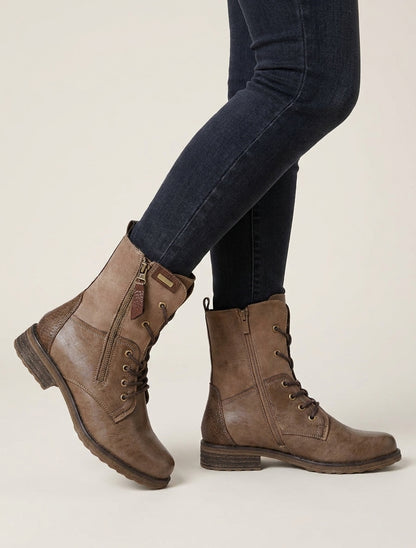 Bottines bimatière talon bloc - Taupe