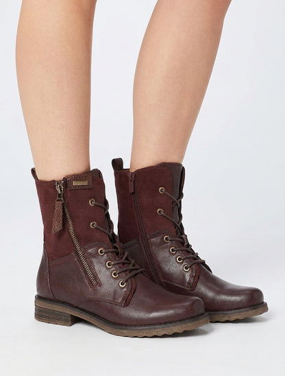 Bottines bimatière à talon bloc - Lie de vin
