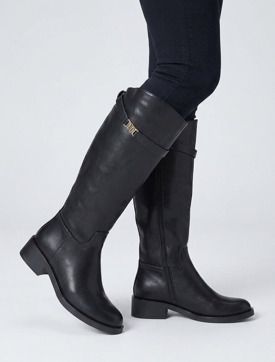 Bottes en simili à talon bloc - Noir