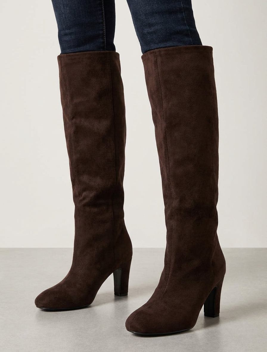 Bottes en suédine à talon botte - Marron
