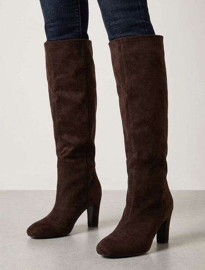Bottes en suédine à talon botte - Marron
