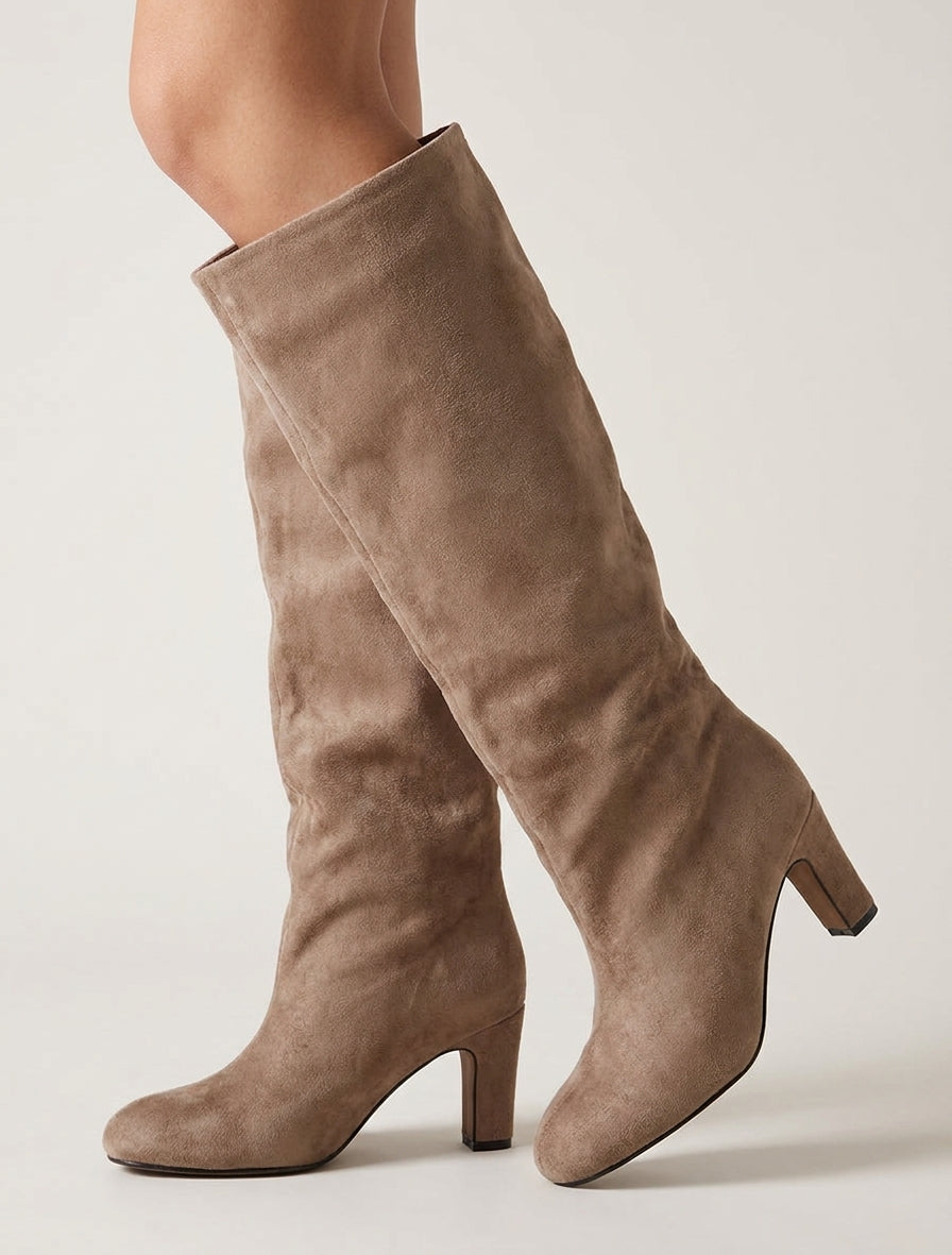Bottes en suédine talon botte - Taupe