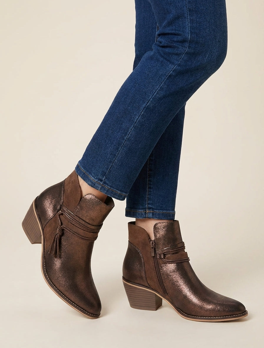 Bottines talon cubain irisées - Marron