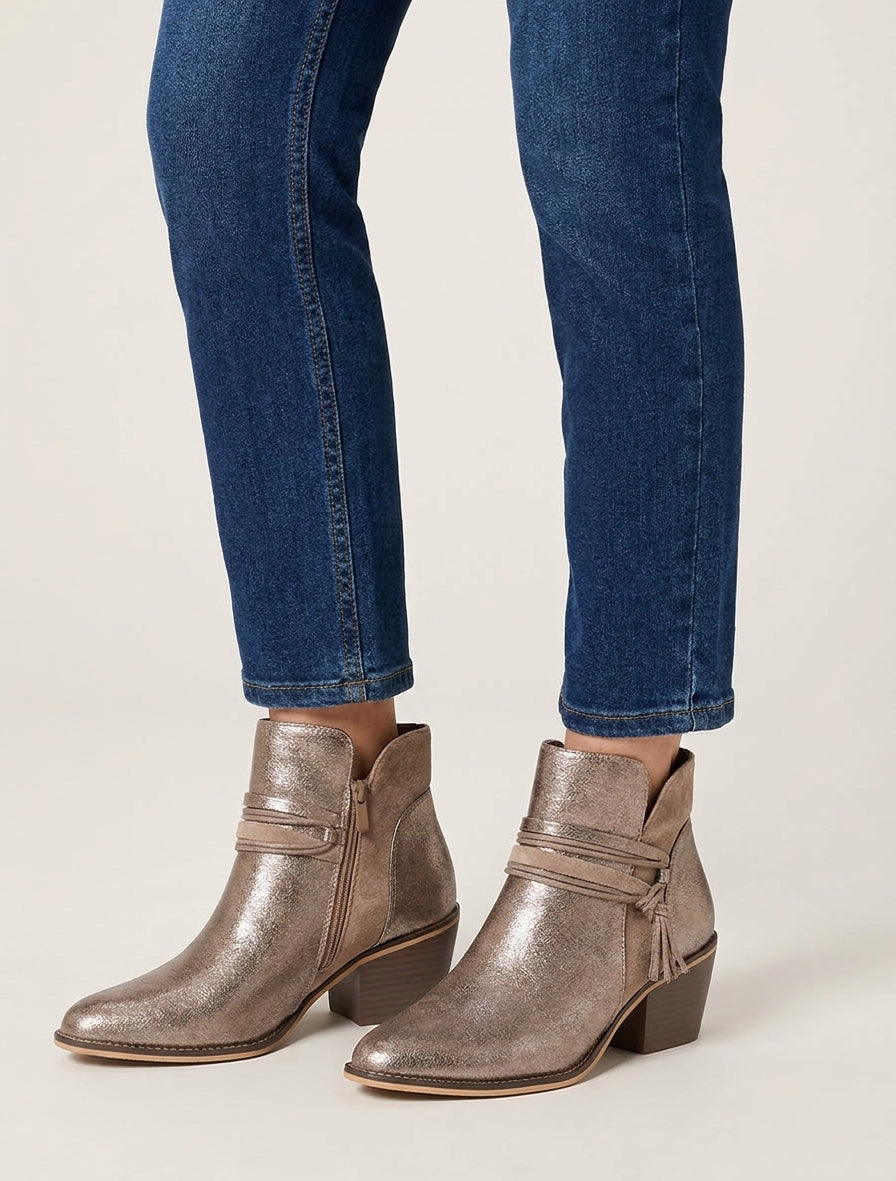 Bottines talon cubain à liens - Taupe clair