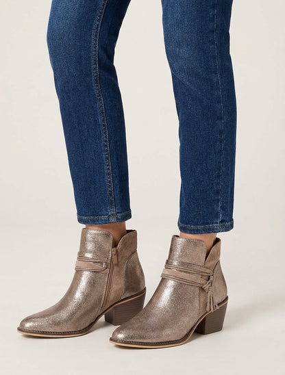 Bottines talon cubain à liens - Taupe clair