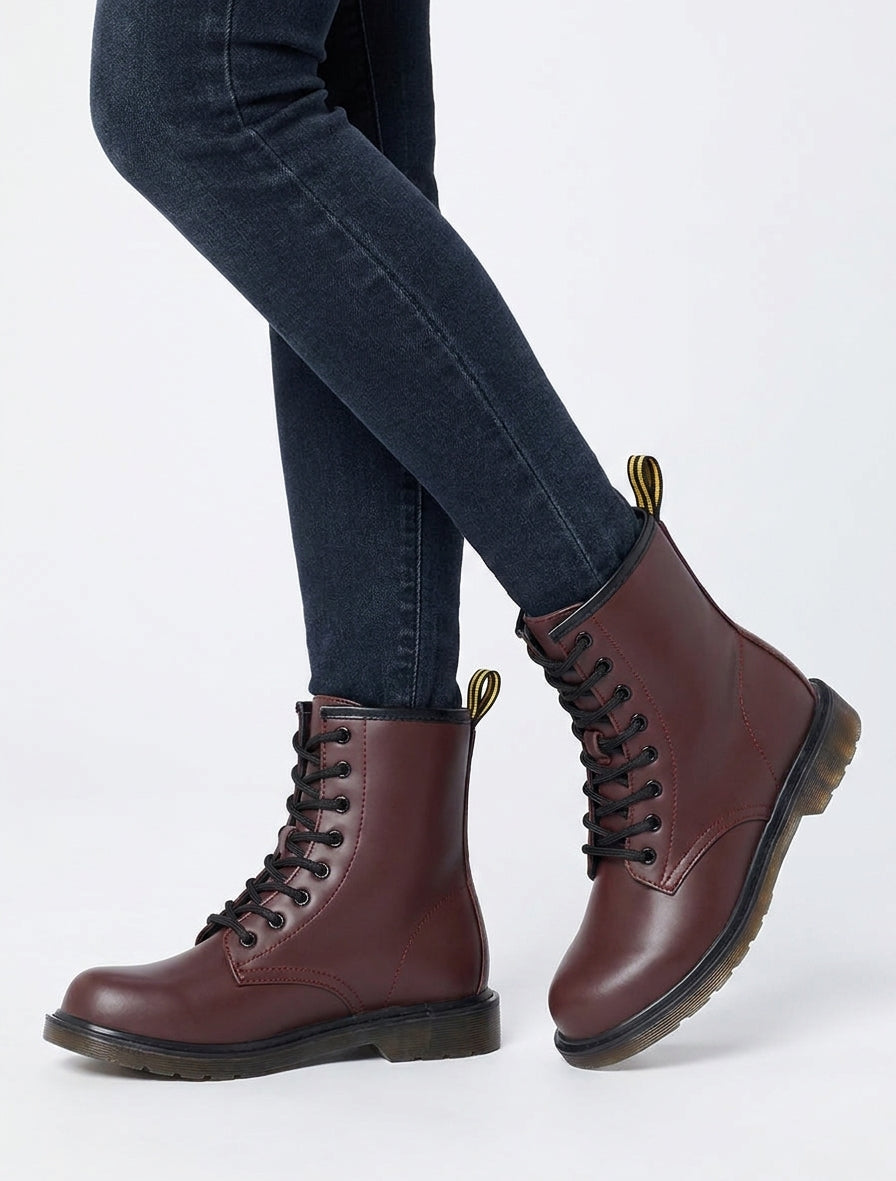 Boots montantes à semelle crantée - Bordeaux