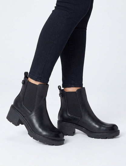 Bottines fourrées à talon bloc cranté - Noir