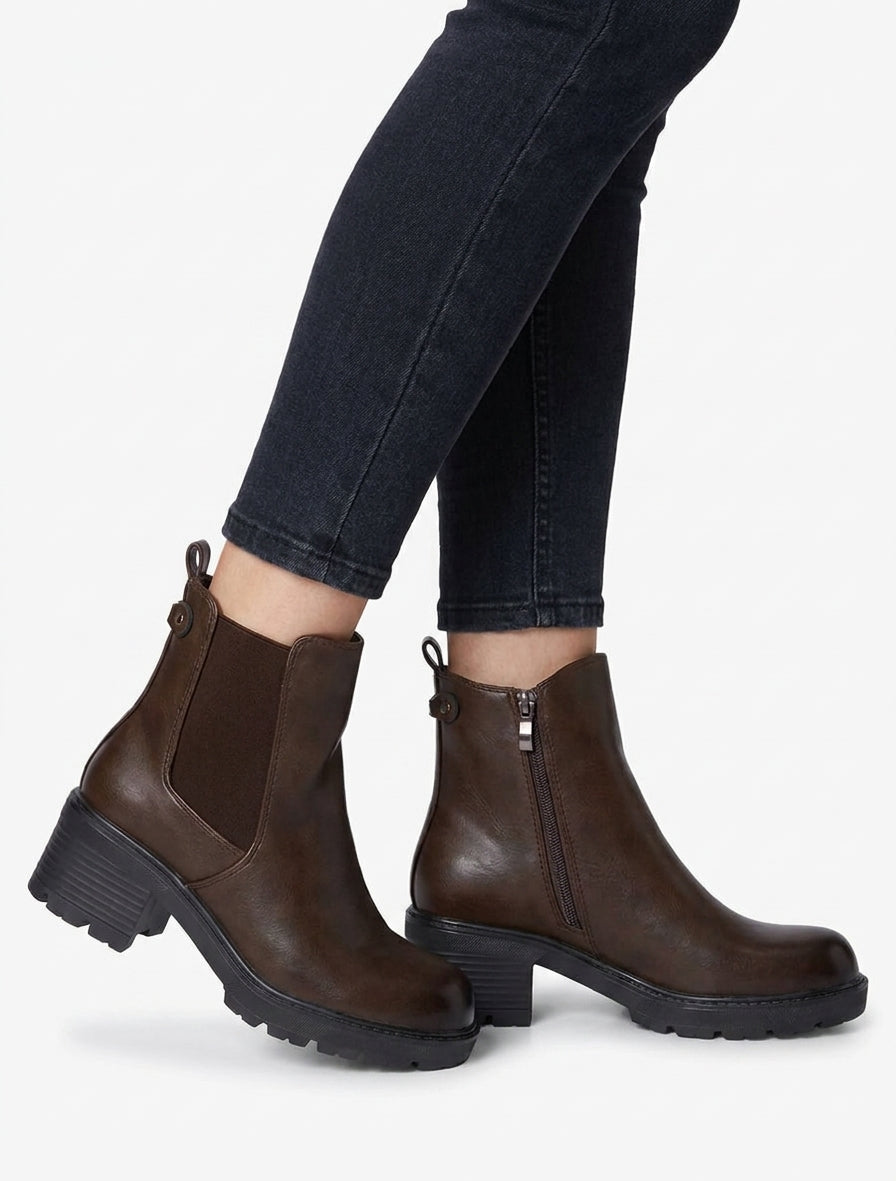 Bottines fourrées à talon bloc - Marron