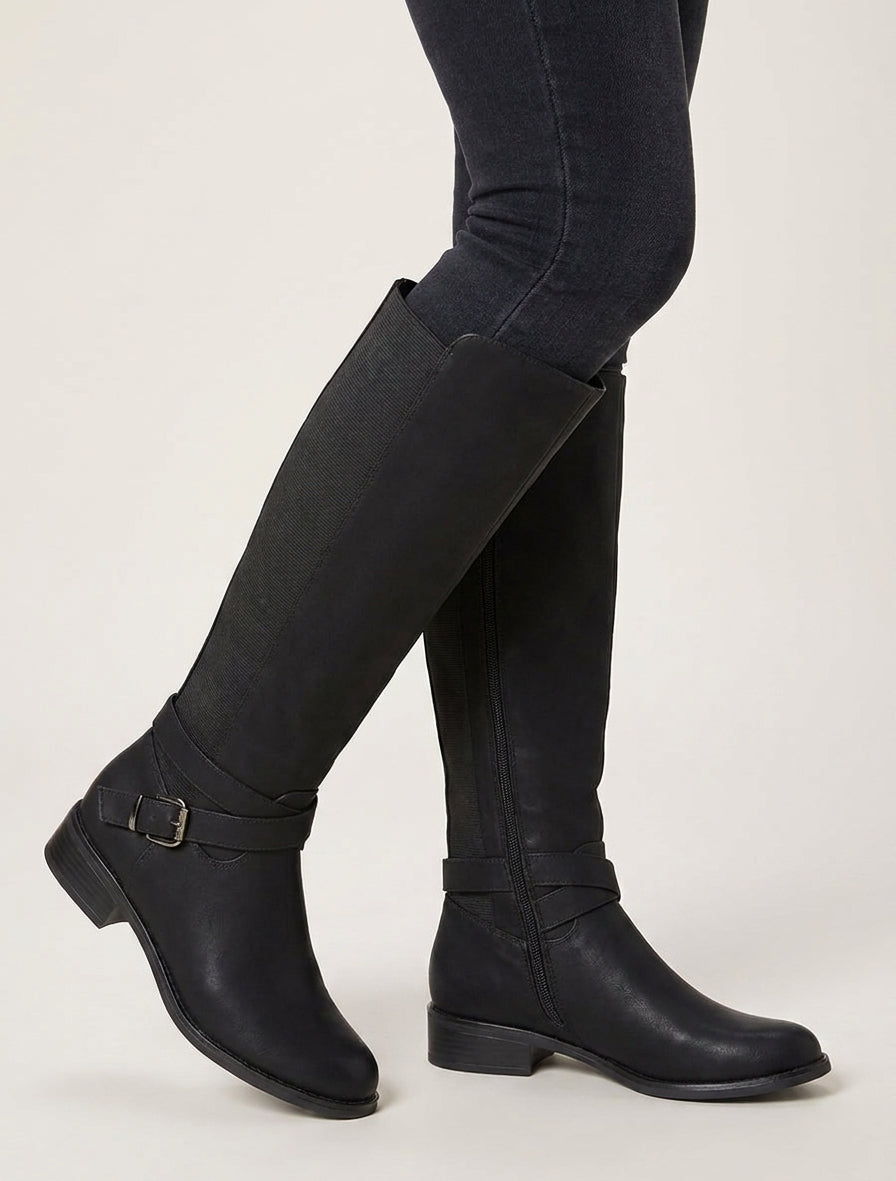 Bottes à talon bloc et boucle - Noir