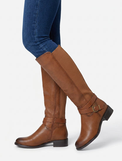 Bottes à talon bloc et boucle - Camel