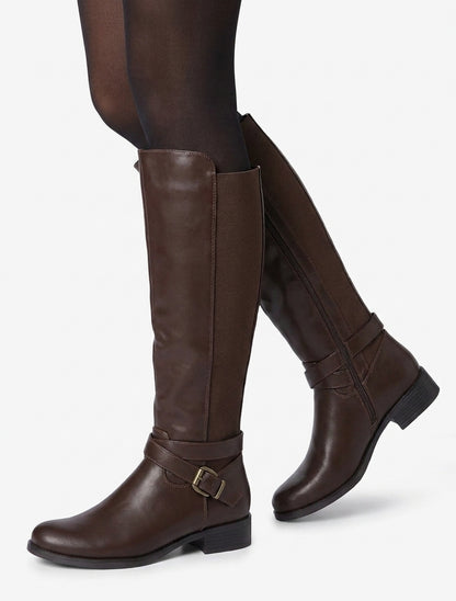 Bottes à talon bloc et boucle - Marron