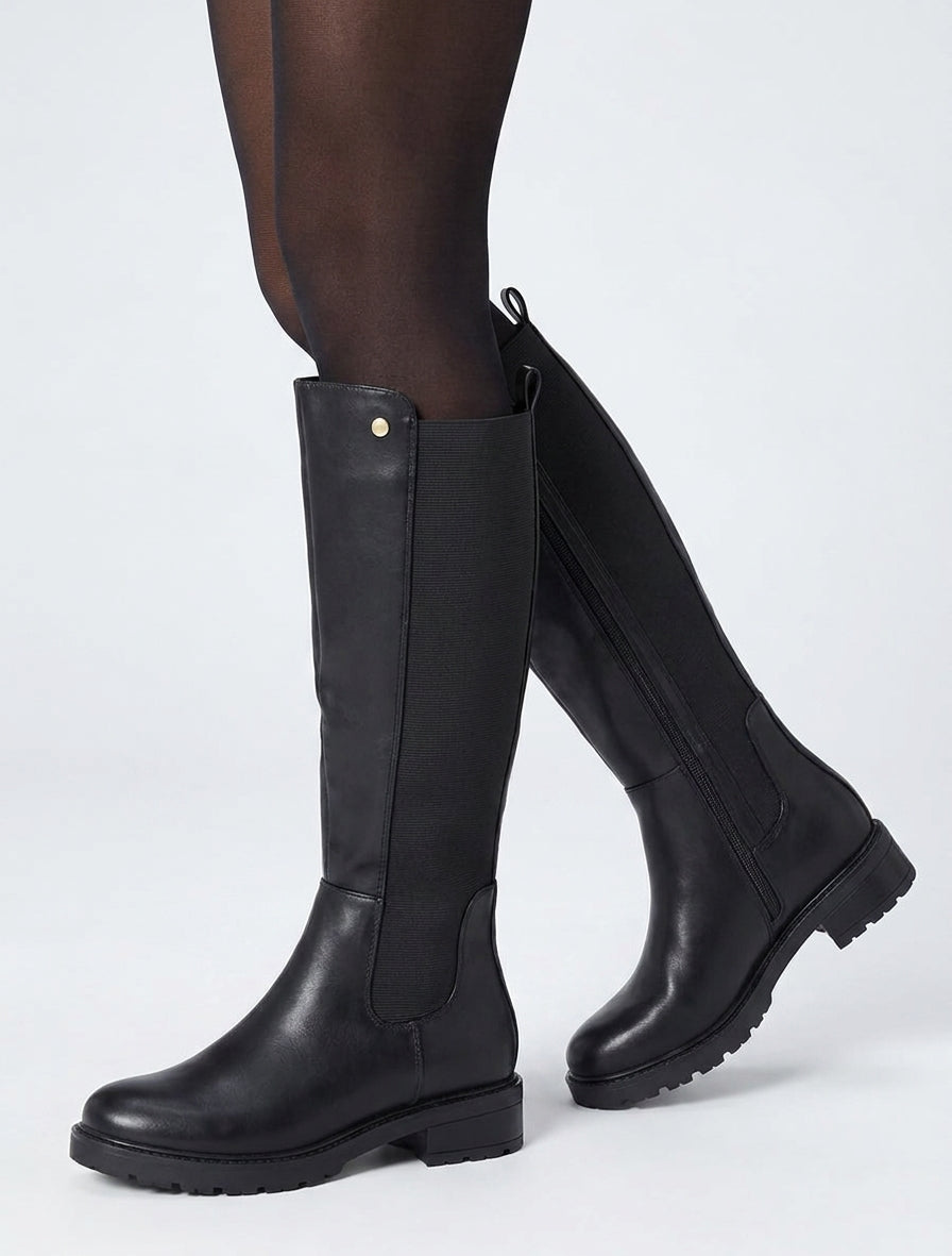 Bottes fourrées à talon bloc - Noir