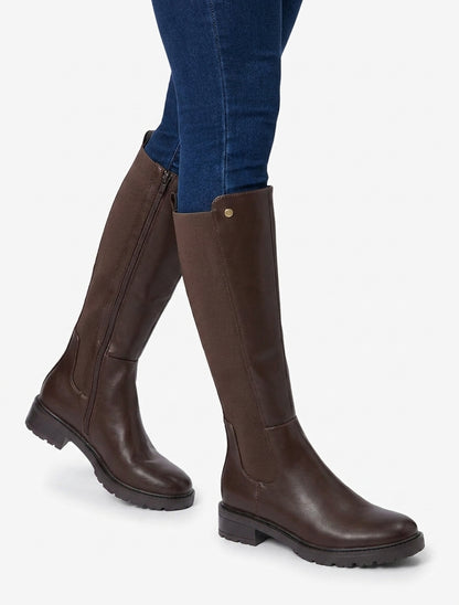 Bottes fourrées à talon bloc cranté - Marron