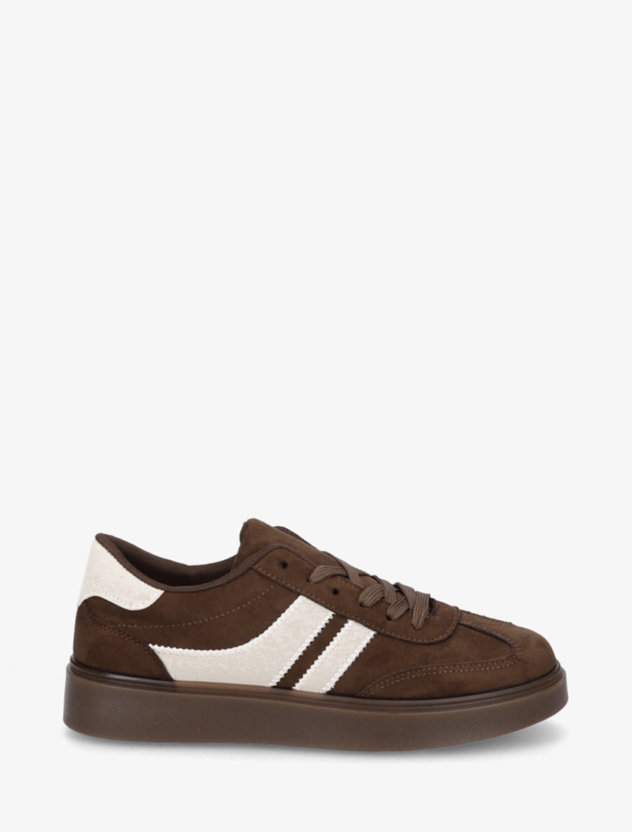 Sneakers en suédine à bandes contrastantes - Marron - 1