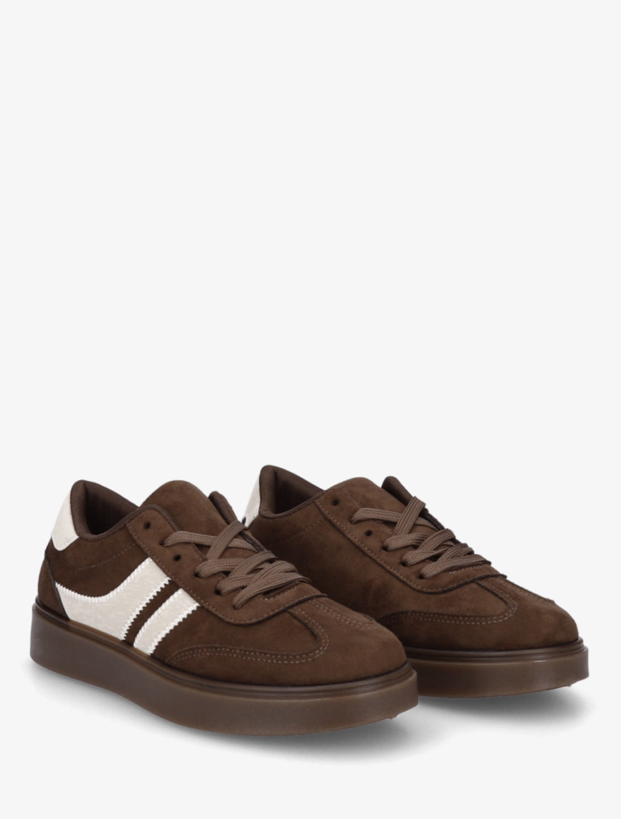 Sneakers en suédine à bandes contrastantes - Marron - 4
