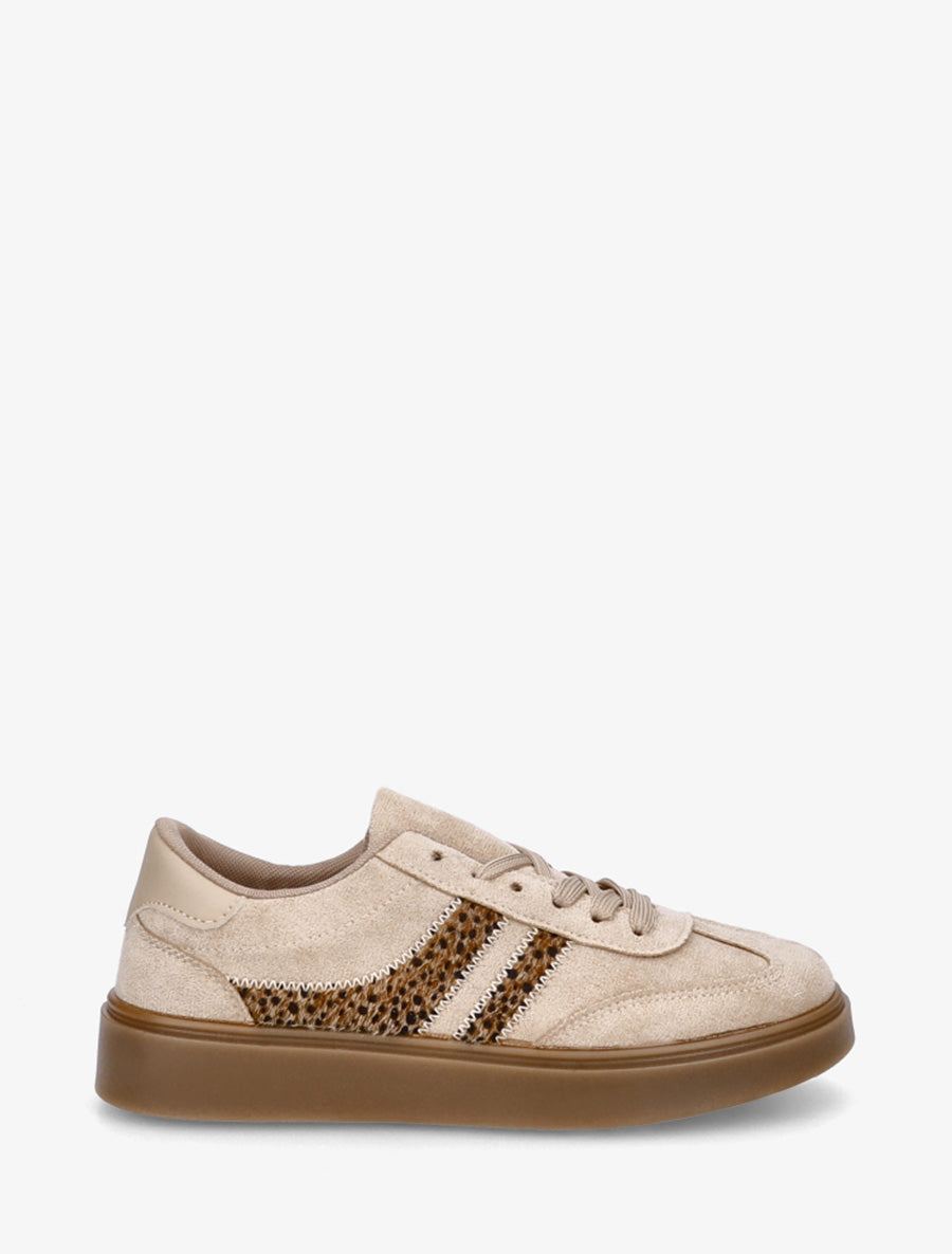 Sneakers en suédine à bandes contrastantes - Taupe - 1