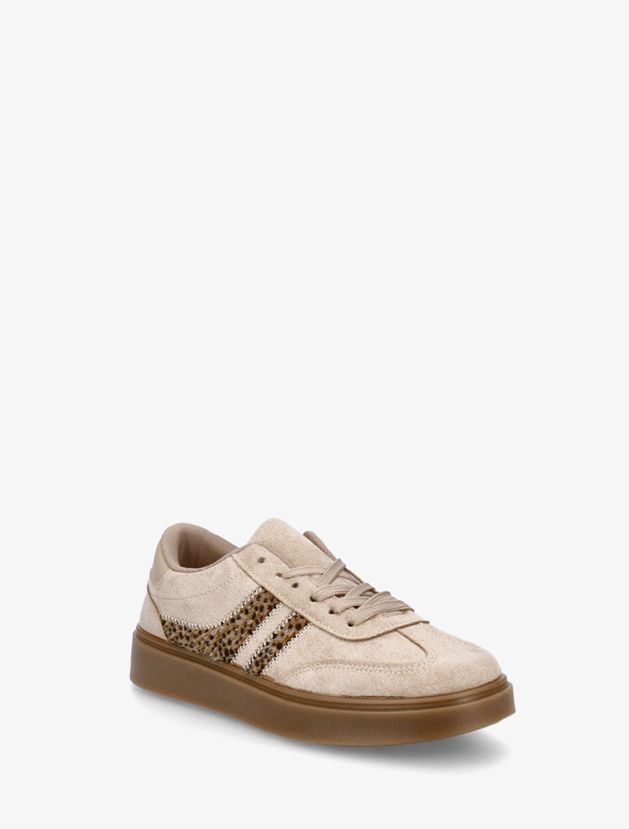 Sneakers en suédine à bandes contrastantes - Taupe - 2