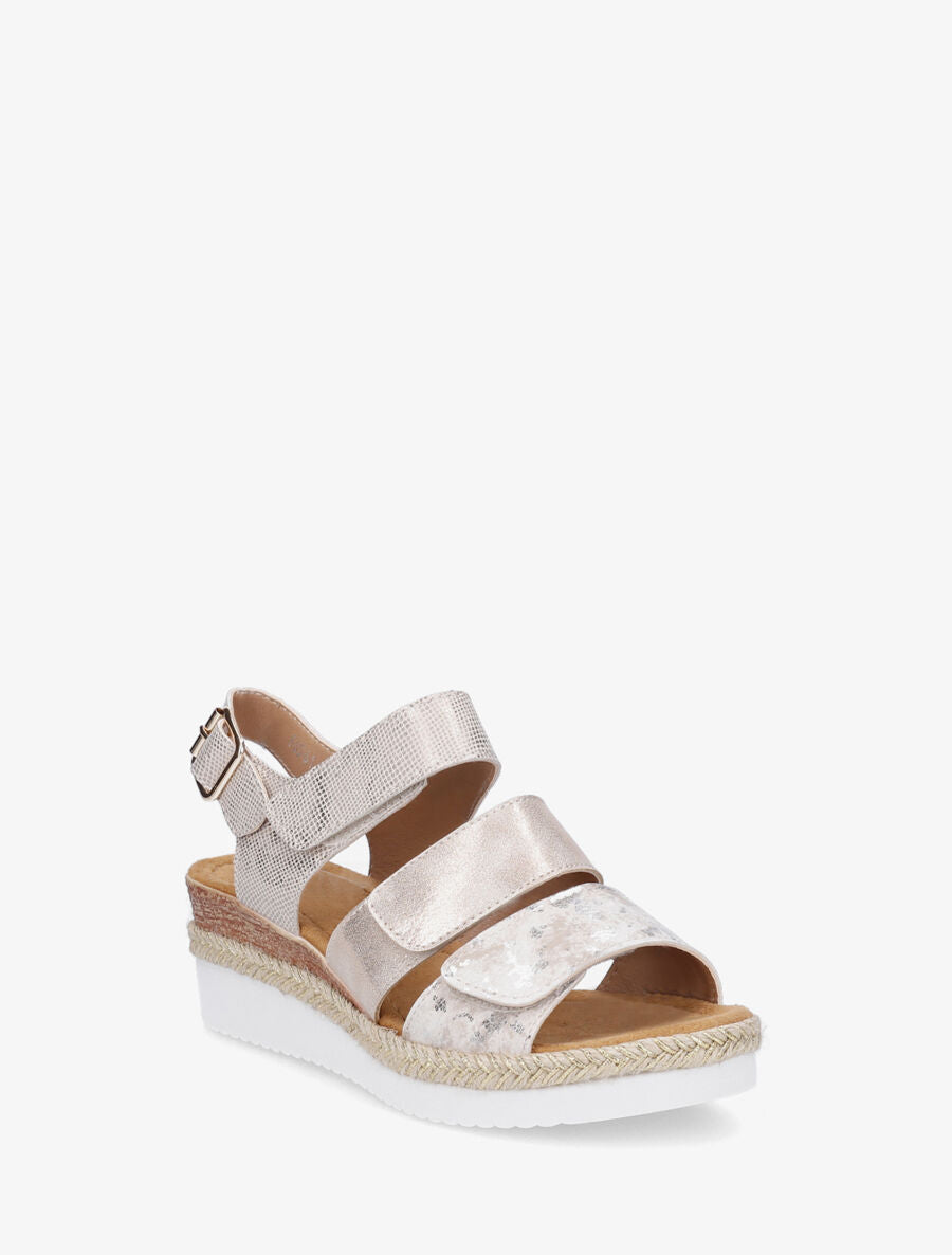 Sandales compensées en simili irisé à scratch - Beige - 2