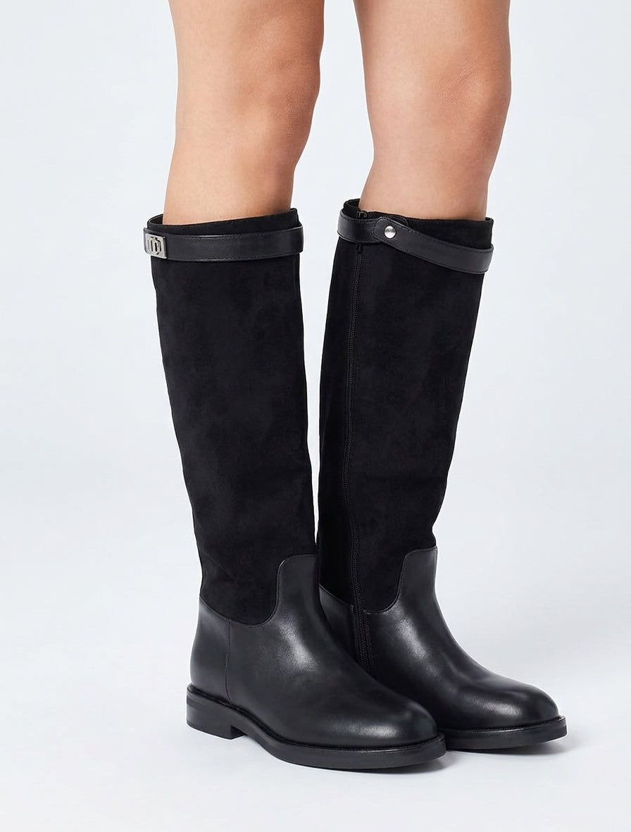 Bottes à talon bloc et boucle - Noir