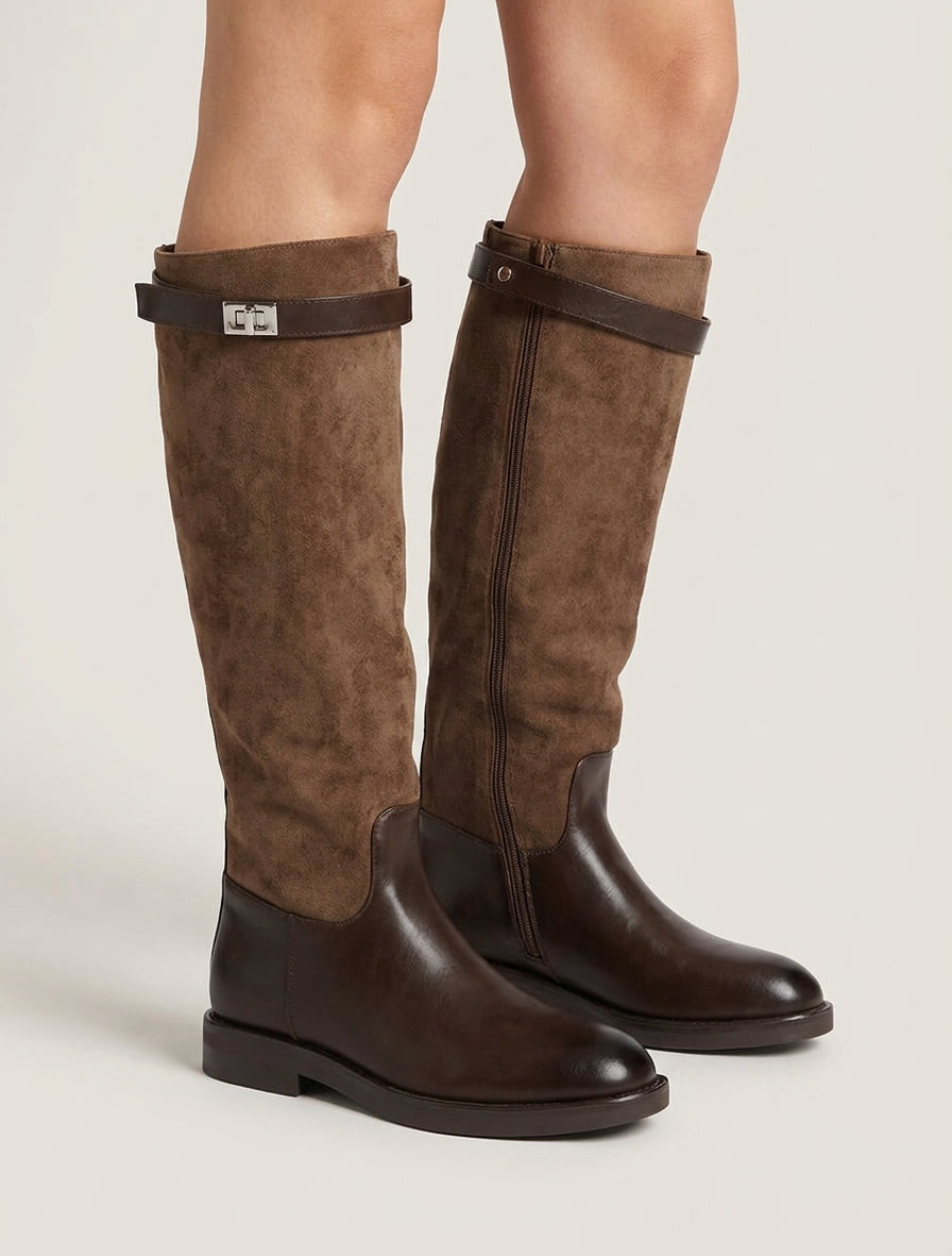 Bottes à talon bloc et boucle - Marron