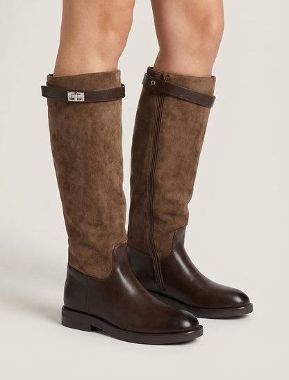 Bottes à talon bloc et boucle - Marron