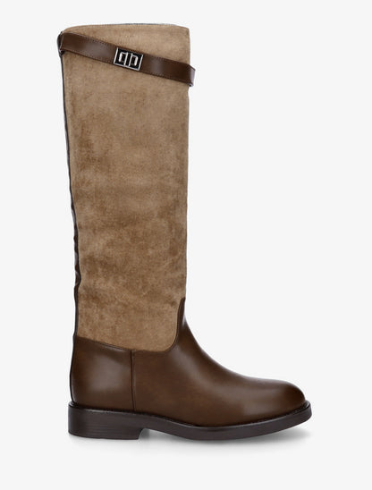 Bottes en suédine et simili - Taupe - 1