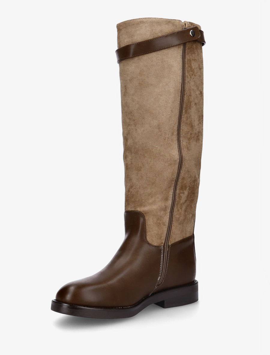 Bottes en suédine et simili - Taupe - 3