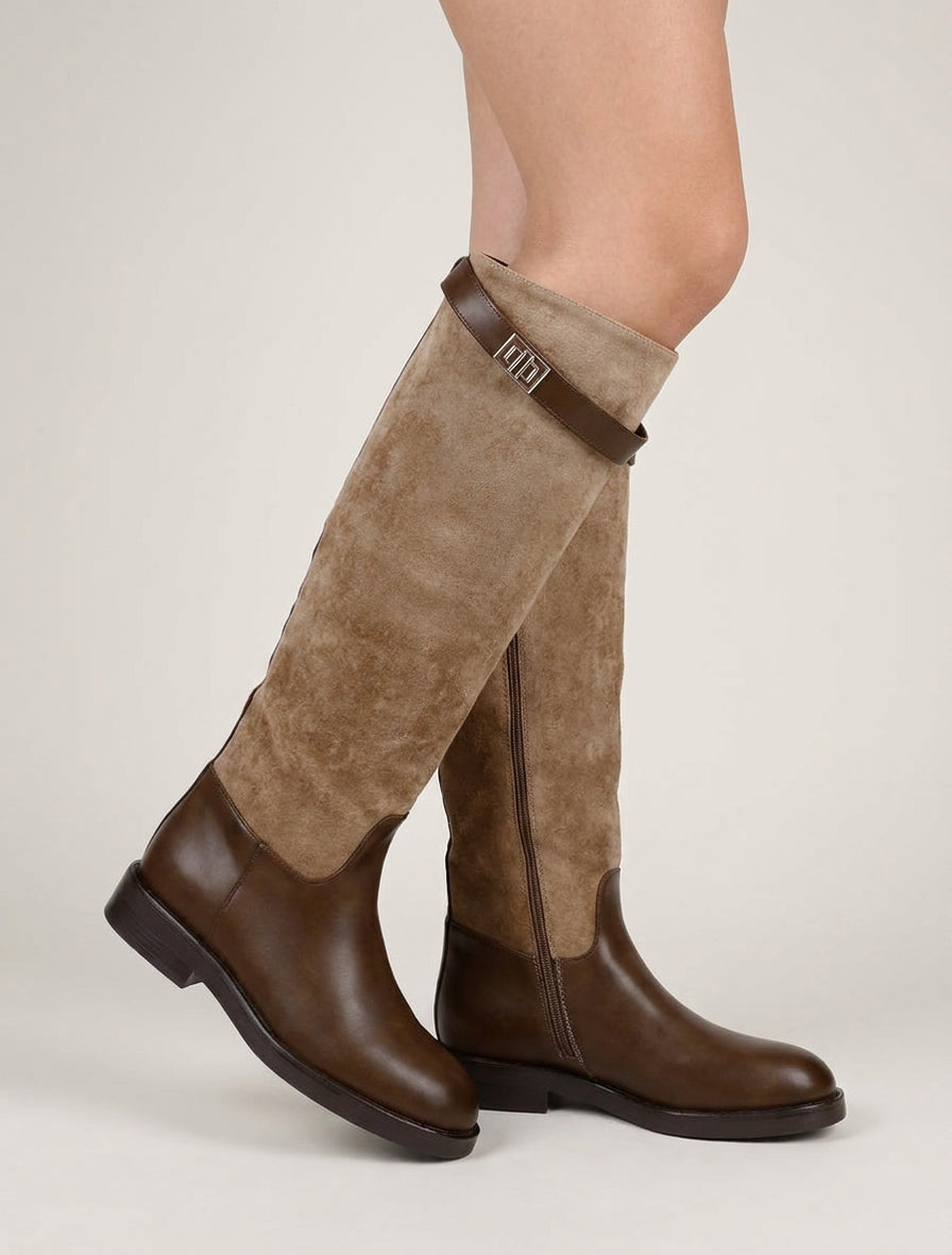 Bottes talon bloc fermeture zip - Taupe