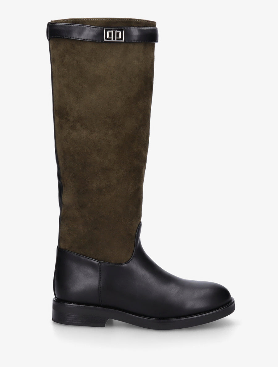 Bottes en suédine et simili - Kaki - 1