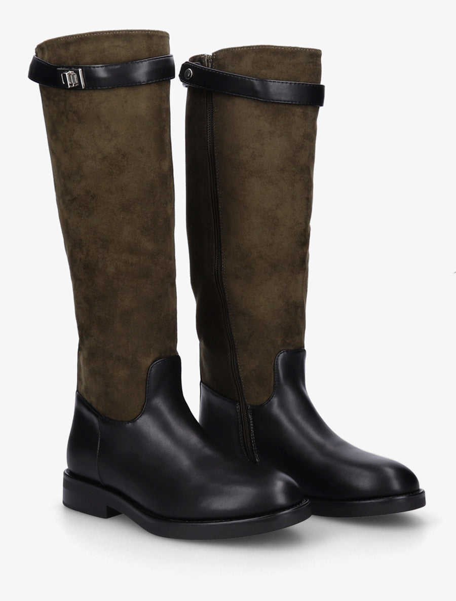 Bottes en suédine et simili - Kaki - 4