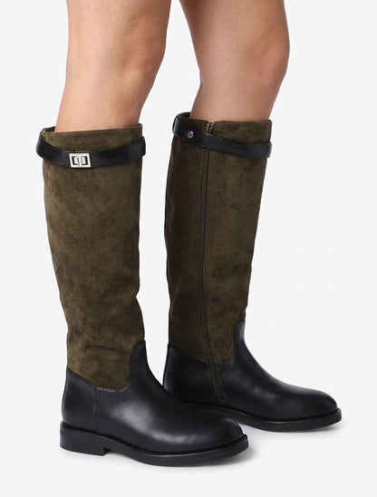 Bottes à talon bloc et boucle - Kaki