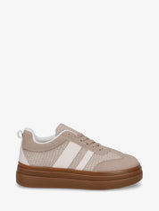 Sneakers à empiècement mesh et effet nubuck - Taupe - 1