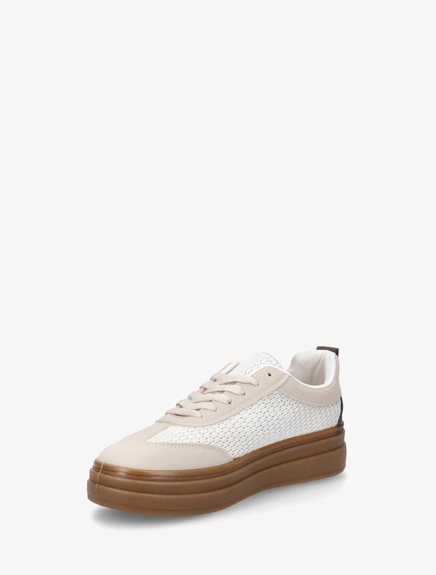 Sneakers à empiècement mesh et effet nubuck - Beige - 3
